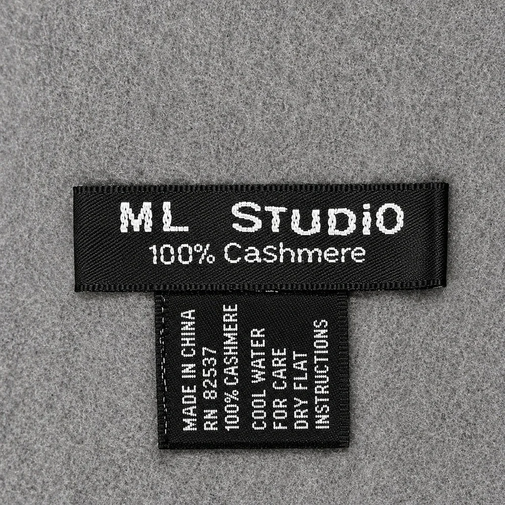 ML Studio 100% Cashmere Fringe Scarf Gray Textured Wrap Quiet Luxury Chic‎ Gift